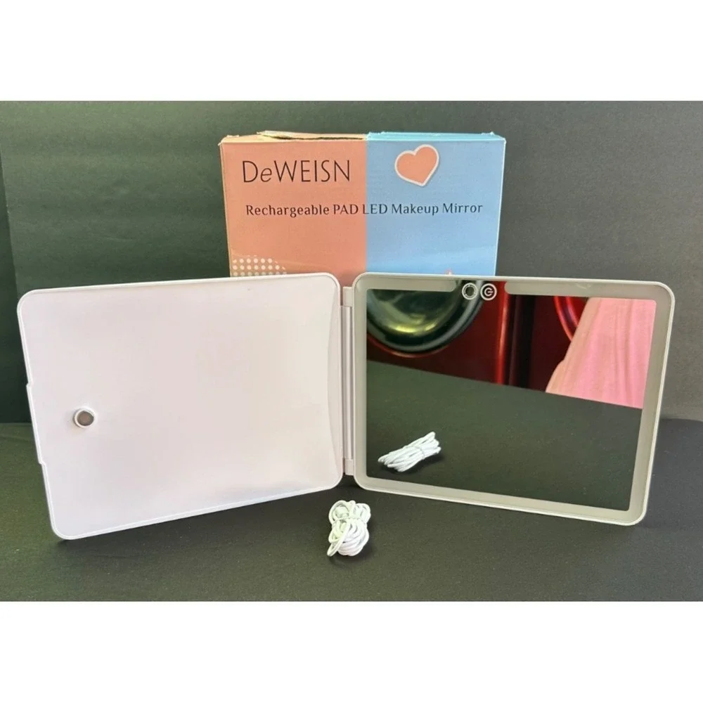 DeWeisn LED Travel Makeup Mirror USB Rechargeable Folding White Dimmable Boxed‎